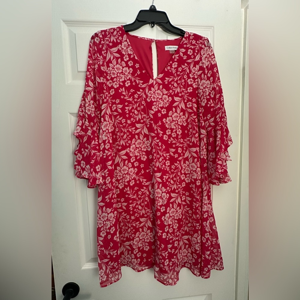Calvin Klein Raspberry Red/White Floral Dress